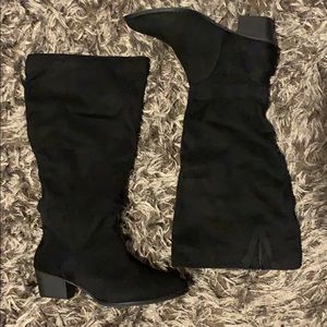 Black suede-like boots.  Wide calf!